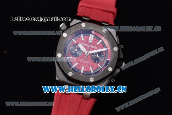 Audemars Piguet Royal Oak Offshore Diver Chrono Miyota OS20 Quartz PVD Case with Red Dial Stick Markers and Red Rubber Strap (EF) - Click Image to Close